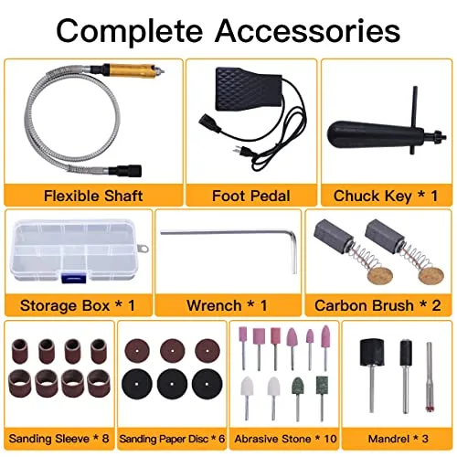 1000W 30000RPM Electric Flex Shaft Rotary Tool Foot Pedal Control Flex Shaft Hanging Grinder Carver Can Forward-Reverse Rotation, Multi-function Kit