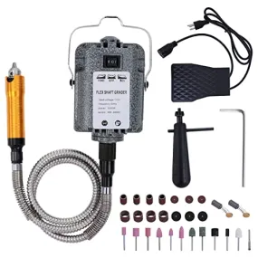 1000W 30000RPM Electric Flex Shaft Rotary Tool Foot Pedal Control Flex Shaft Hanging Grinder Carver Can Forward-Reverse Rotation, Multi-function Kit