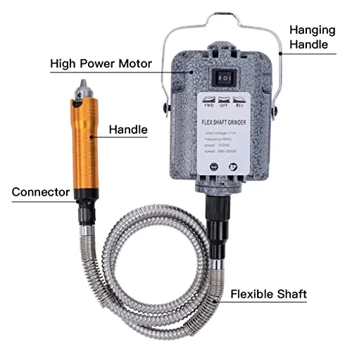 1000W 30000RPM Electric Flex Shaft Rotary Tool Foot Pedal Control Flex Shaft Hanging Grinder Carver Can Forward-Reverse Rotation, Multi-function Kit
