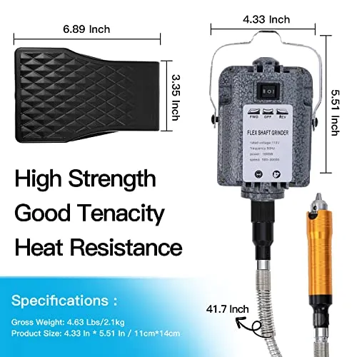 1000W 30000RPM Electric Flex Shaft Rotary Tool Foot Pedal Control Flex Shaft Hanging Grinder Carver Can Forward-Reverse Rotation, Multi-function Kit