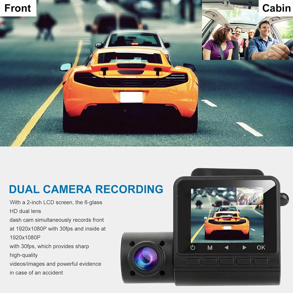 2-inch Dual-lens Driving Recorder 1080P Front Car Night Vision