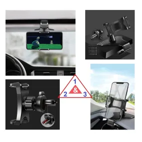 3 in 1 Car GPS Smartphone Holder: Dashboard / Visor Clamp   AC Grid Clip for Alcatel A5 LED 5085Y (2017) - Black