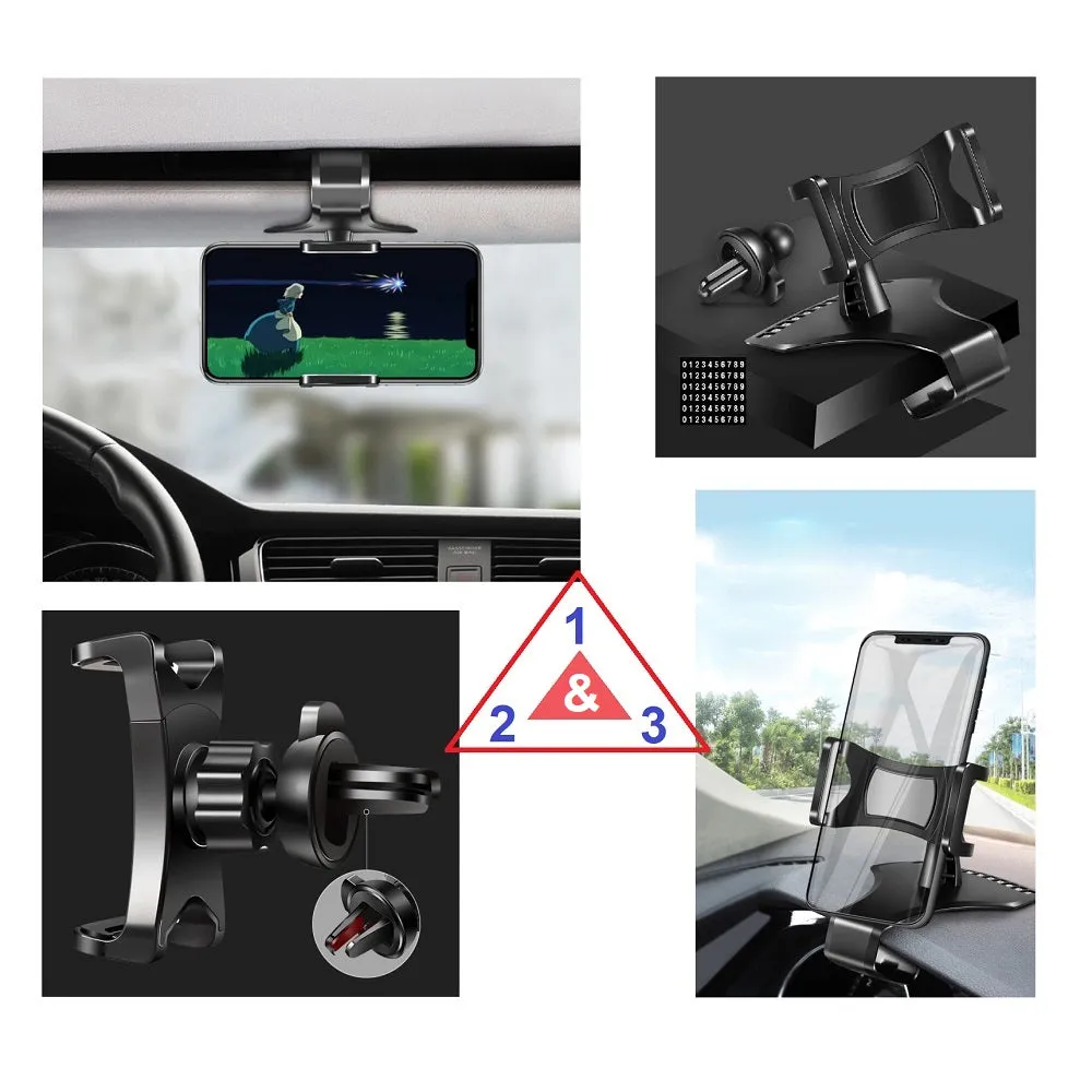 3 in 1 Car GPS Smartphone Holder: Dashboard / Visor Clamp   AC Grid Clip for Asus ZenFone Zoom S - Black