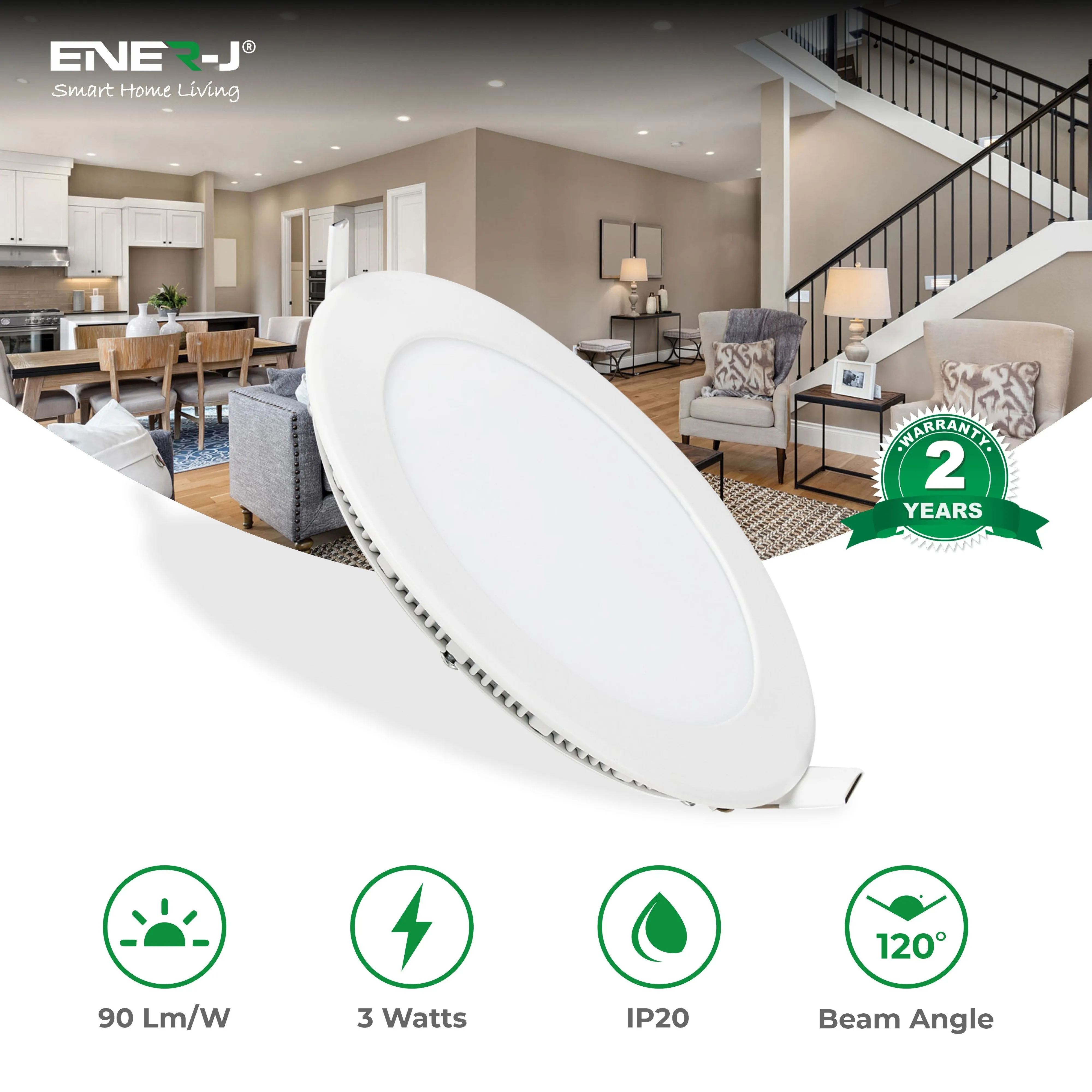 3W Recessed Round LED Mini Panel Downlight, 85mm Diameter, 70mm Hole Size, 4000K, 2 Years Warranty