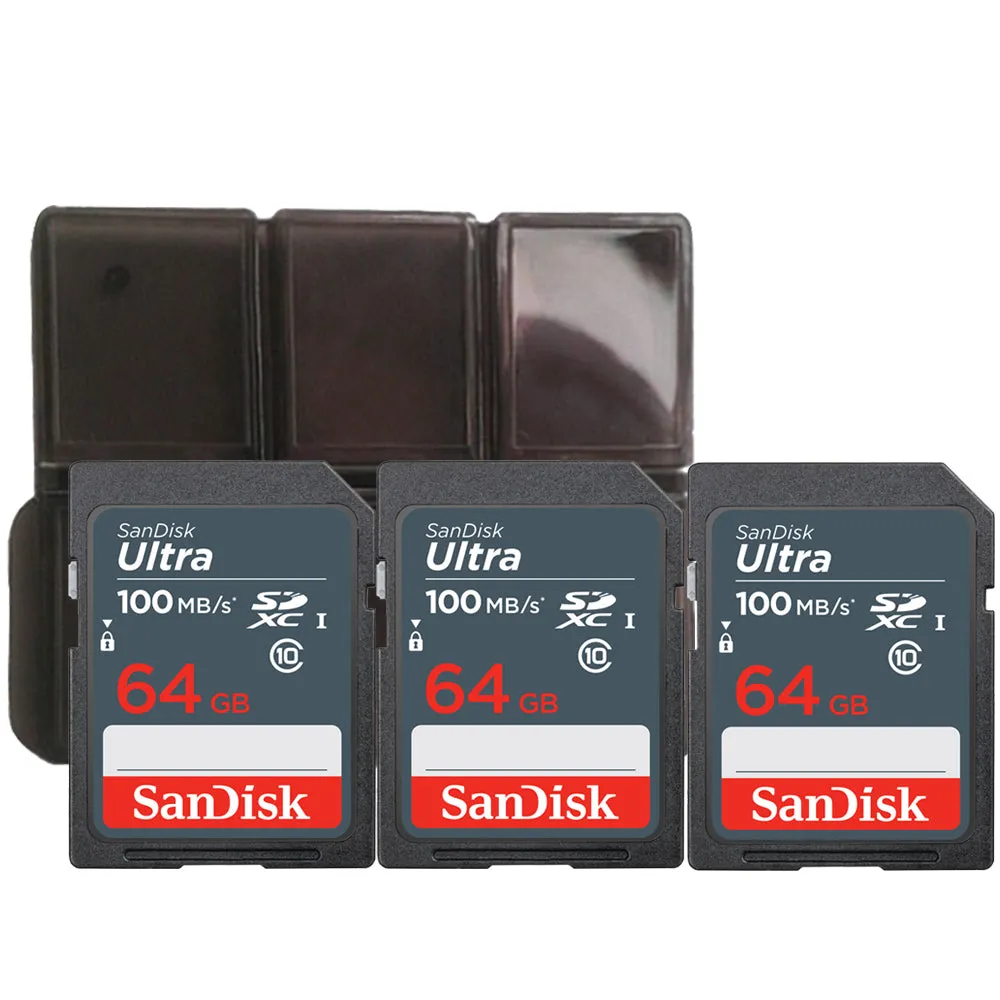 3x SanDisk 64GB Ultra SDXC UHS-I Memory Card   Memory Card Holder