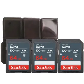 3x SanDisk 64GB Ultra SDXC UHS-I Memory Card   Memory Card Holder