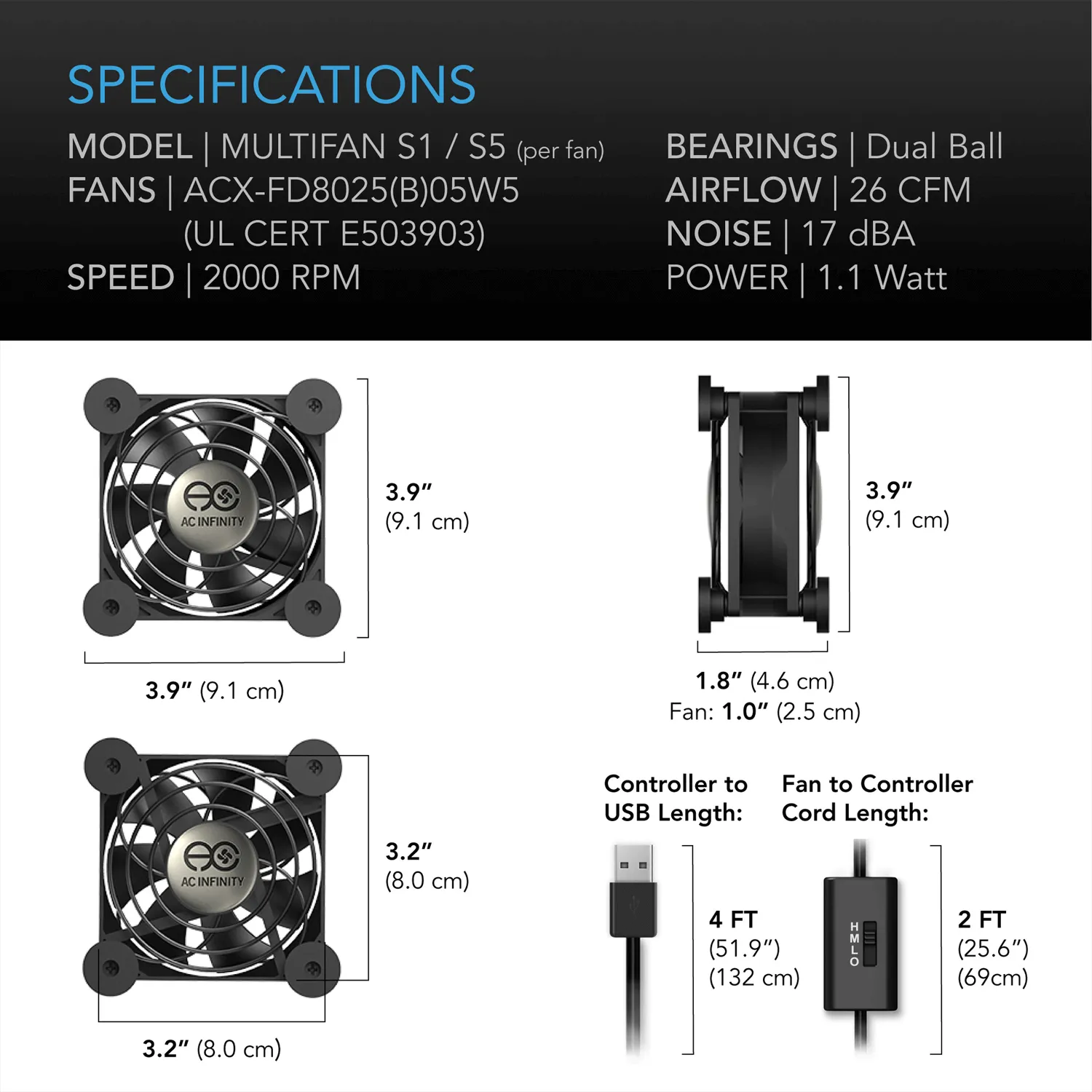 AC Infinity MULTIFAN S1, Quiet USB Cooling Fan, 80mm