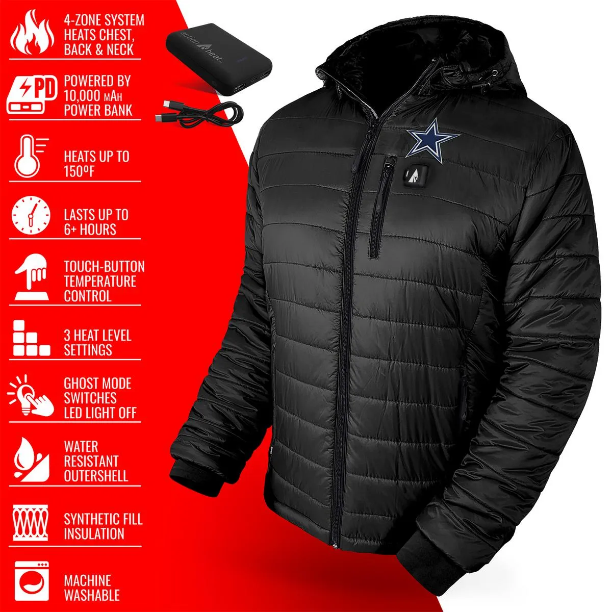 ActionHeat Dallas Cowboys 5V Men's Puffer Battery Heated Jacket