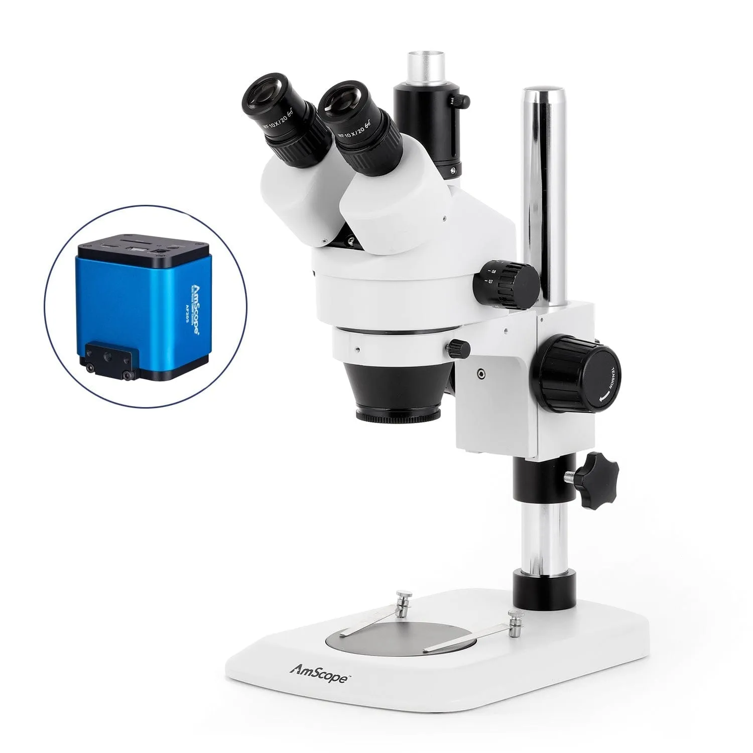 AmScope SM-1 Industrial Inspection Zoom Stereo Microscope w/Auto Focus Camera on Pillar Stand with Small Base