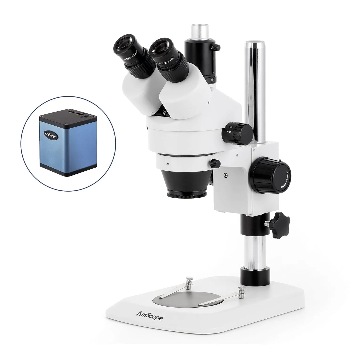 AmScope SM-1 Industrial Inspection Zoom Stereo Microscope w/Auto Focus Camera on Pillar Stand with Small Base