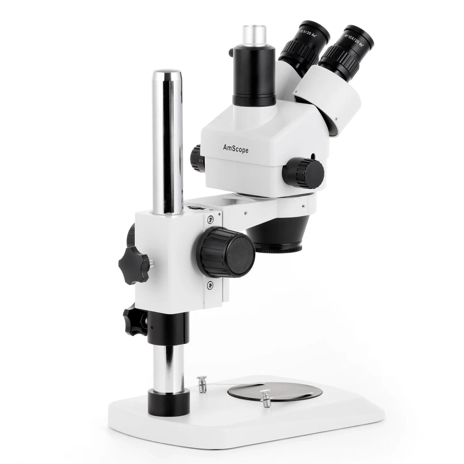 AmScope SM-1 Series Industrial Inspection Zoom Trinocular Stereo Microscope with 64 LED Compact Ring Light and HDMI Camera on Pillar Stand with Small Base