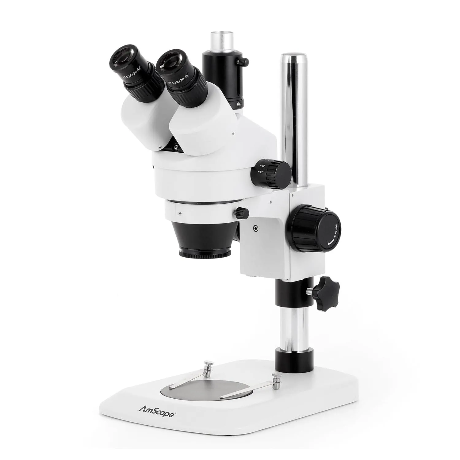 AmScope SM-1 Series Industrial Inspection Zoom Trinocular Stereo Microscope with 64 LED Compact Ring Light and HDMI Camera on Pillar Stand with Small Base