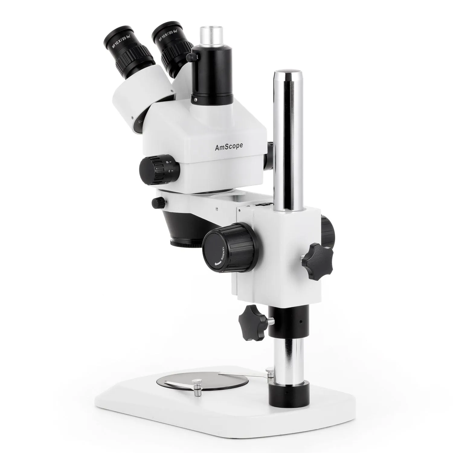 AmScope SM-1 Series Industrial Inspection Zoom Trinocular Stereo Microscope with 80 LED Compact Ring Light and HDMI Camera on Pillar Stand with Small Base