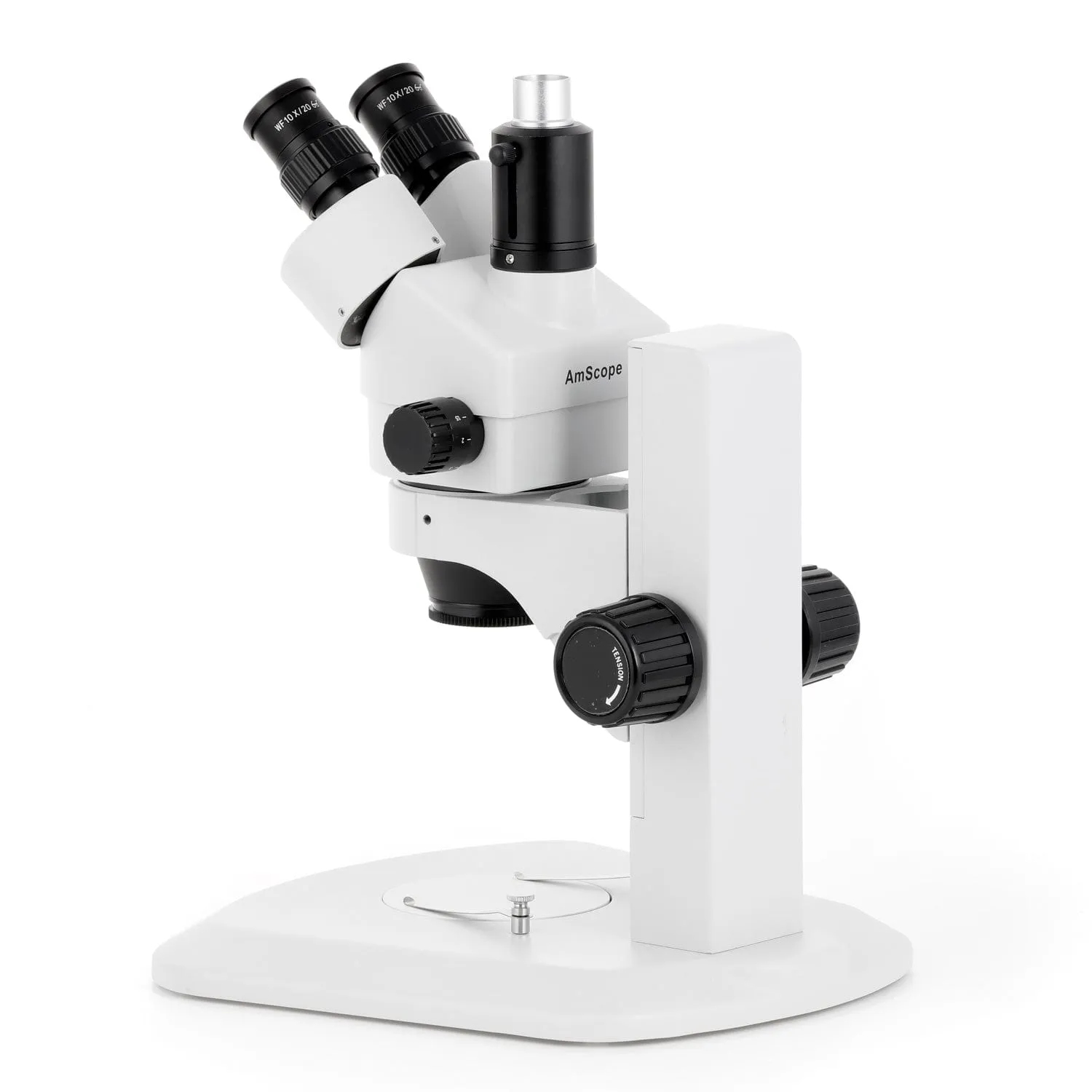 AmScope SM-1 Series Zoom Trinocular Stereo Microscope with 144 LED Compact Ring Light and Auto Focus Camera on Track Stand
