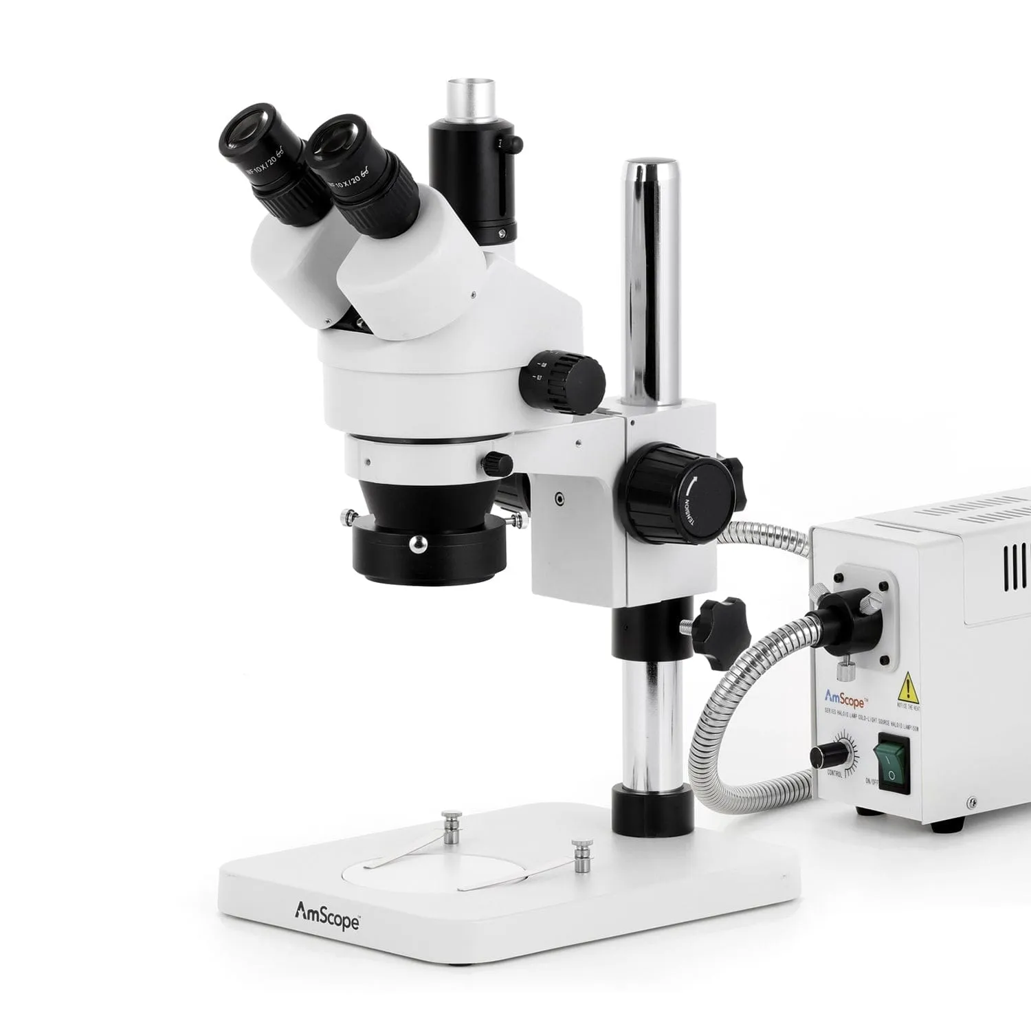 AmScope SM-1 Series Zoom Trinocular Stereo Microscope with 150W Halogen Ring Light and HDMI Camera on Pillar Stand