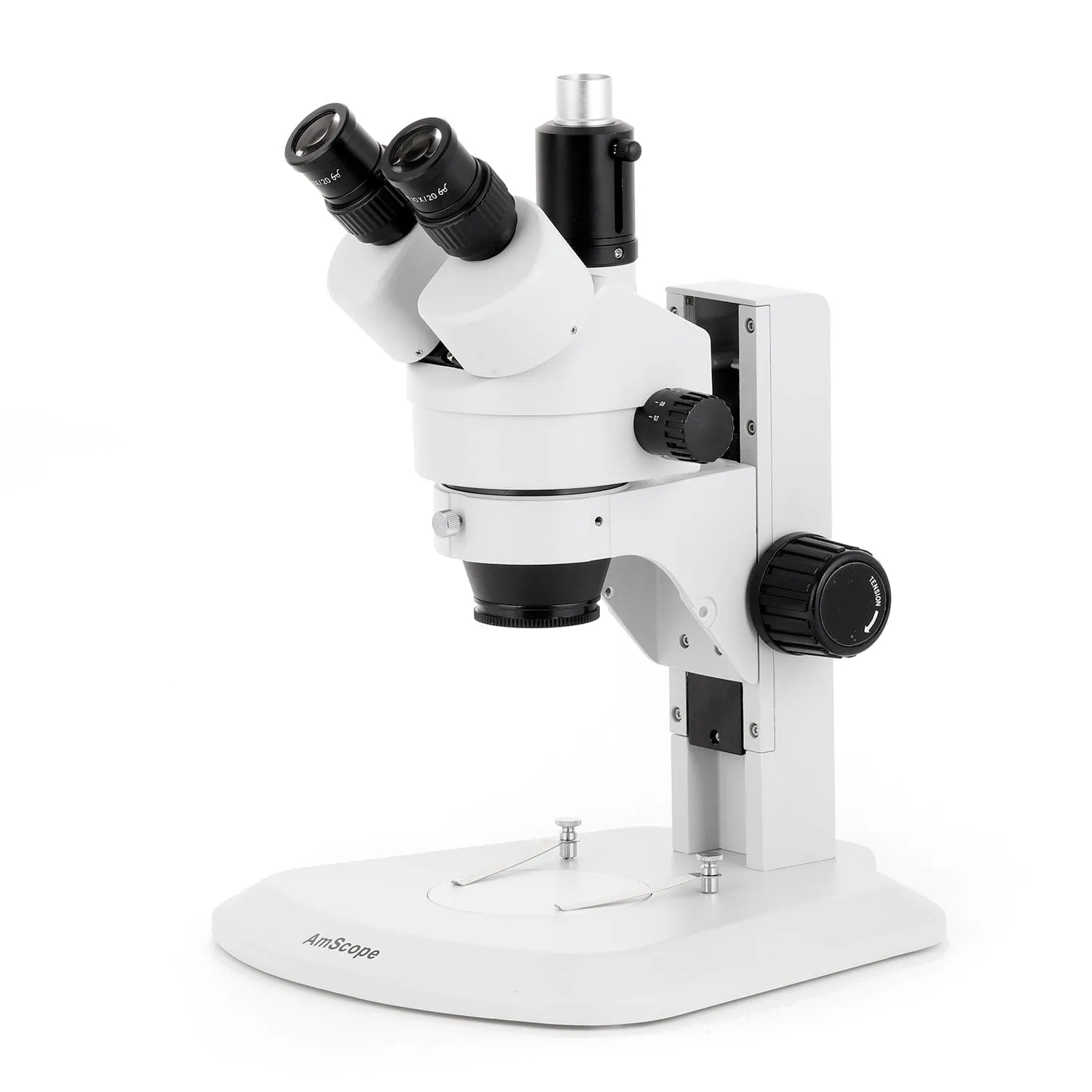 AmScope SM-1 Series Zoom Trinocular Stereo Microscope with 56 LED Compact Ring Light and Auto Focus Camera on Track Stand