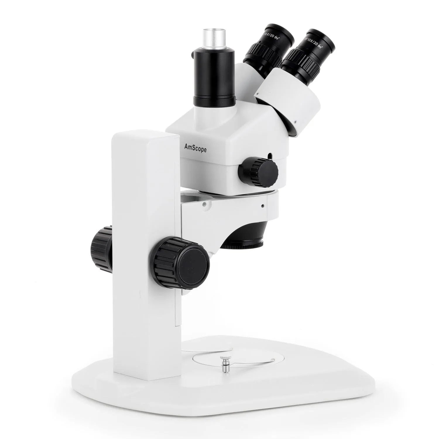 AmScope SM-1 Series Zoom Trinocular Stereo Microscope with 56 LED Compact Ring Light and Auto Focus Camera on Track Stand