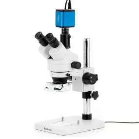 AmScope SM-1 Series Zoom Trinocular Stereo Microscope with 56 LED Compact Ring Light and HDMI Camera on Pillar Stand
