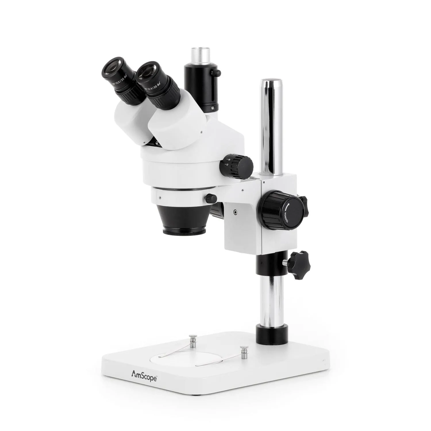AmScope SM-1 Series Zoom Trinocular Stereo Microscope with 56 LED Compact Ring Light and HDMI Camera on Pillar Stand
