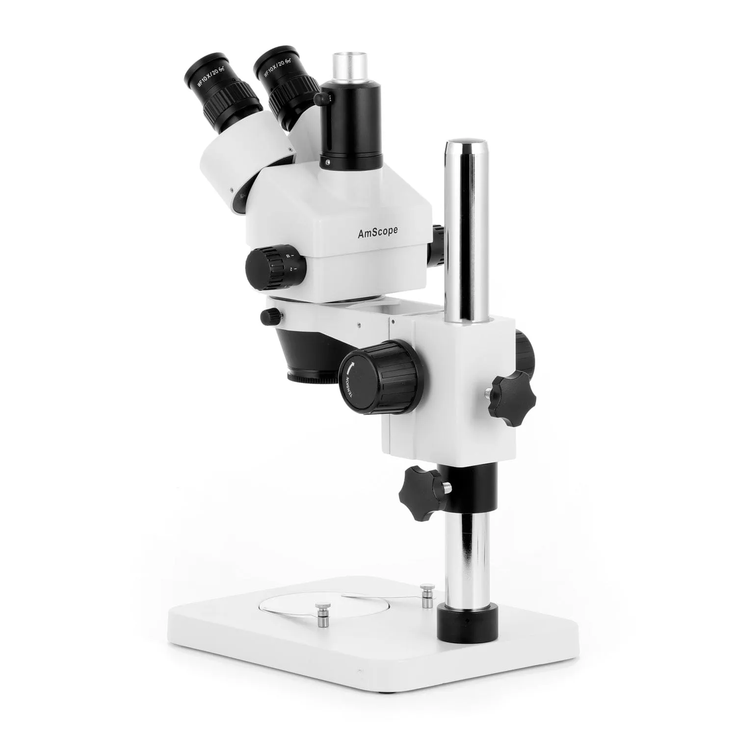 AmScope SM-1 Series Zoom Trinocular Stereo Microscope with 56 LED Compact Ring Light and HDMI Camera on Pillar Stand