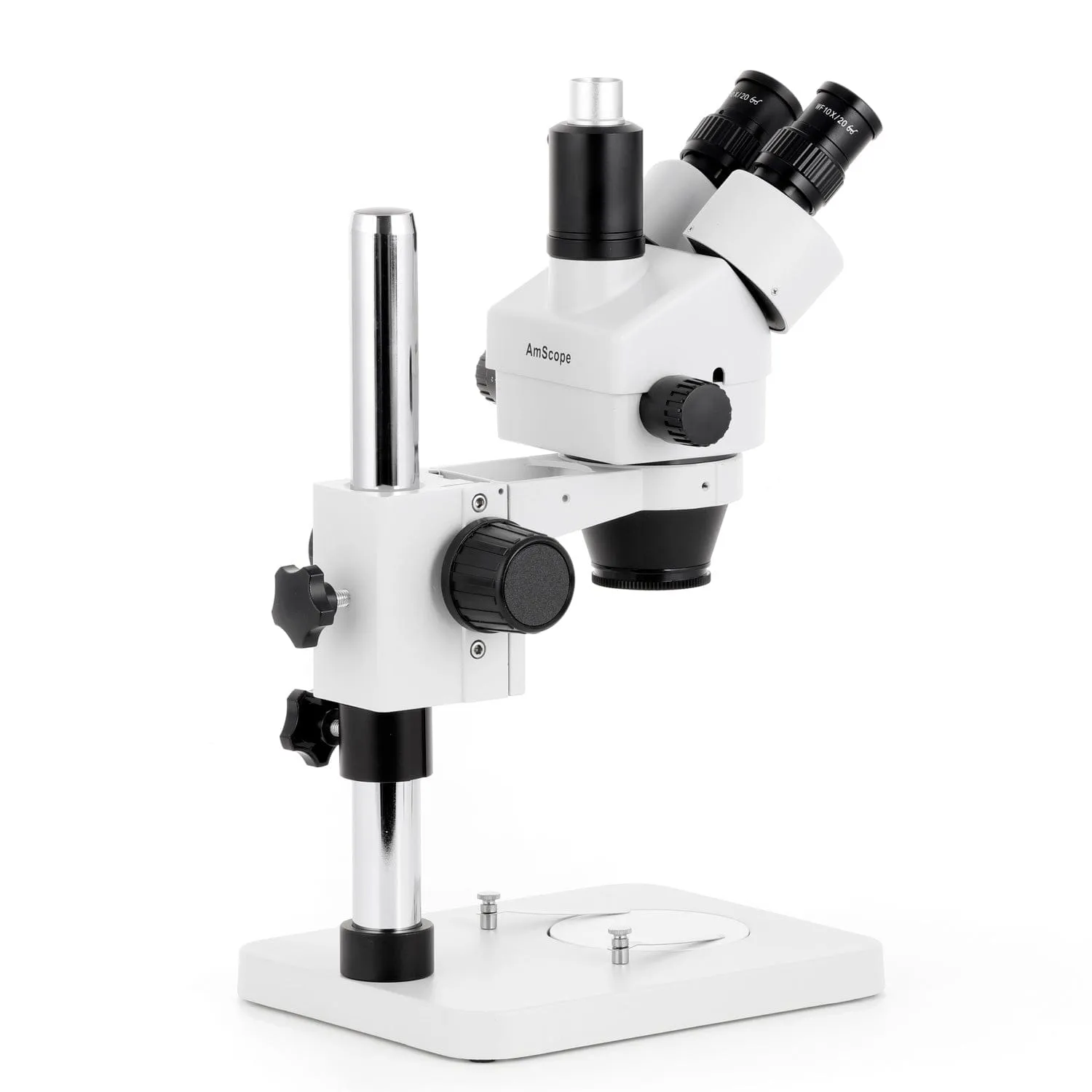 AmScope SM-1 Series Zoom Trinocular Stereo Microscope with 56 LED Compact Ring Light and HDMI Camera on Pillar Stand