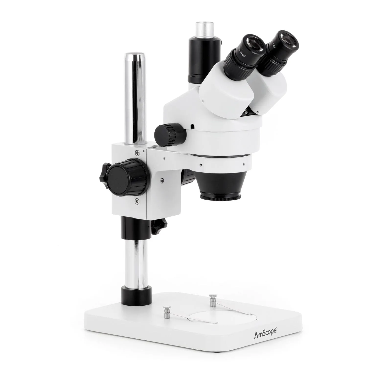 AmScope SM-1 Series Zoom Trinocular Stereo Microscope with 56 LED Compact Ring Light and HDMI Camera on Pillar Stand