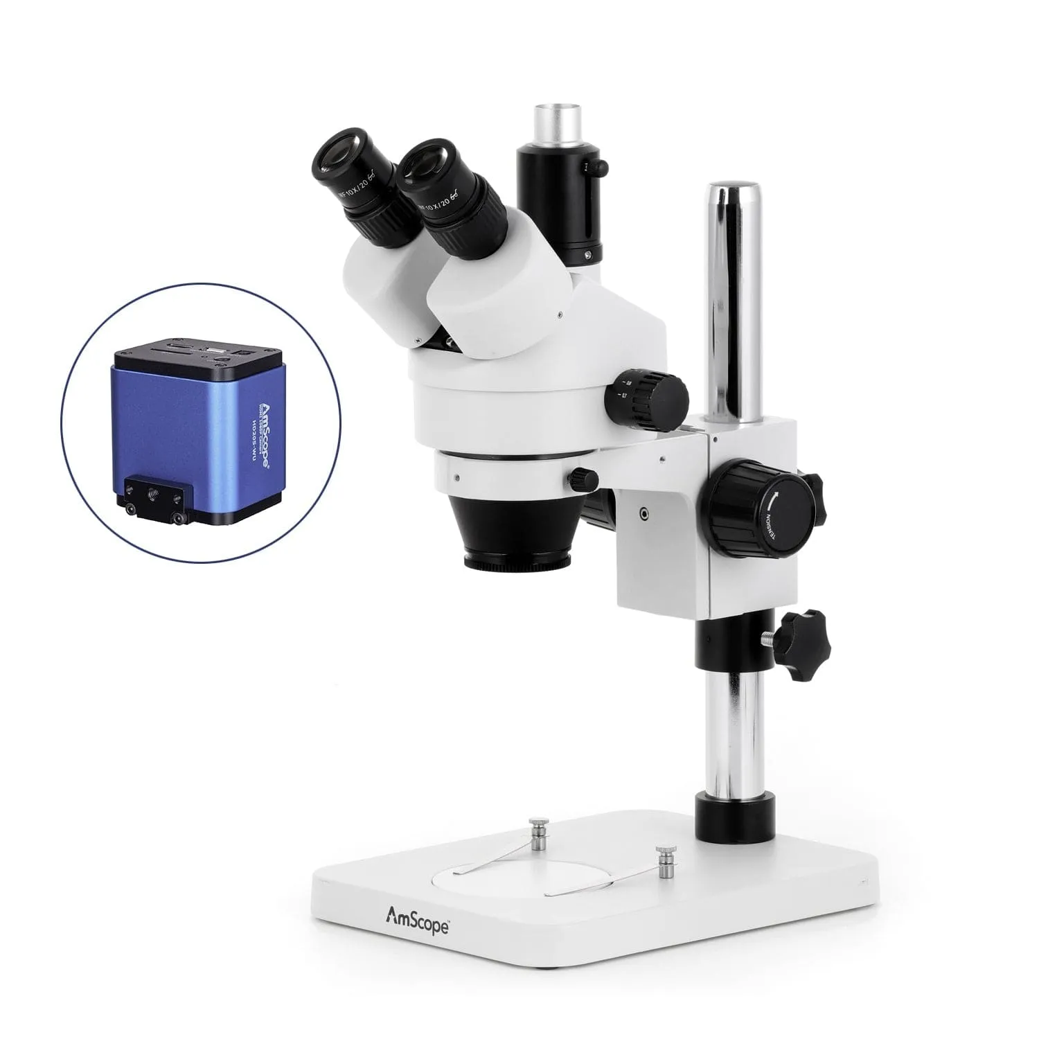 AmScope SM-1 Series Zoom Trinocular Stereo Microscope with 56 LED Compact Ring Light and HDMI Camera on Pillar Stand