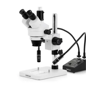 AmScope SM-1 Series Zoom Trinocular Stereo Microscope with 6W Dual-Gooseneck LED Illuminator and HDMI Camera on Pillar Stand