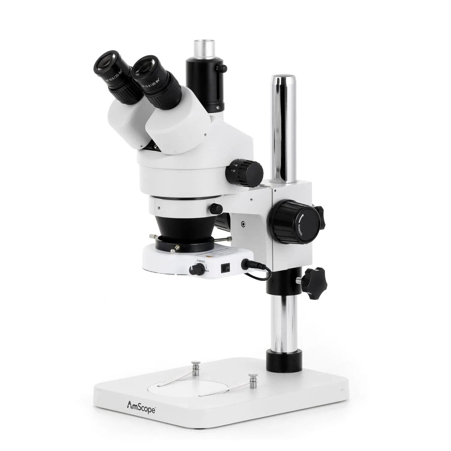 AmScope SM-1 Series Zoom Trinocular Stereo Microscope with 80 LED Compact Ring Light and HDMI Camera on Pillar Stand