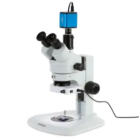 AmScope SM-1 Series Zoom Trinocular Stereo Microscope with 80 LED Compact Ring Light and HDMI Camera on Track Stand