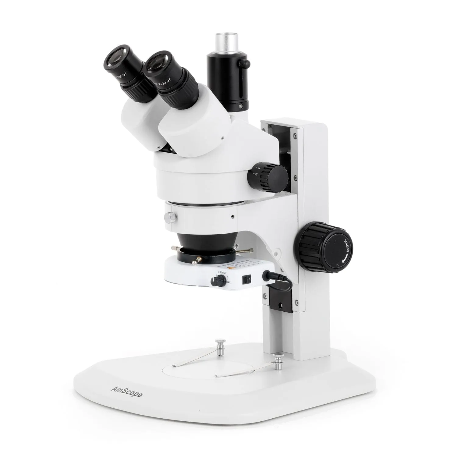 AmScope SM-1 Series Zoom Trinocular Stereo Microscope with 80 LED Compact Ring Light and HDMI Camera on Track Stand