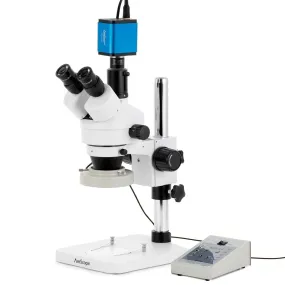 AmScope SM-1 Series Zoom Trinocular Stereo Microscope with 80 LED Direction Variable Ring Light and HDMI Camera on Pillar Stand