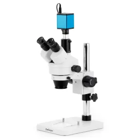 AmScope SM-1 Series Zoom Trinocular Stereo Microscope with Auto Focus Camera on Pillar Stand