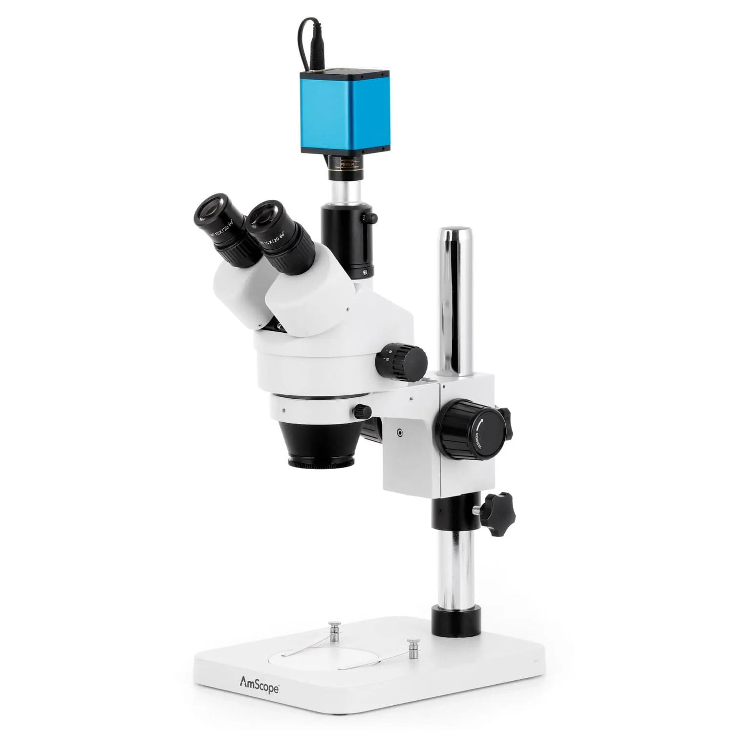 AmScope SM-1 Series Zoom Trinocular Stereo Microscope with Auto Focus Camera on Pillar Stand