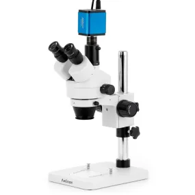 AmScope SM-1 Series Zoom Trinocular Stereo Microscope with HDMI Camera on Pillar Stand