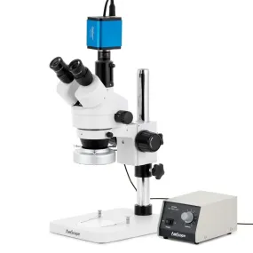 AmScope SM-1 Series Zoom Trinocular Stereo Microscope with Heavy Duty 80 LED Ring Light and HDMI Camera on Pillar Stand