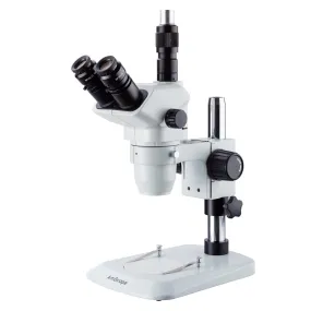 AmScope ZM-1 Series Zoom Trinocular Stereo Microscope 6.7X-45X Magnification on Compact Table Stand