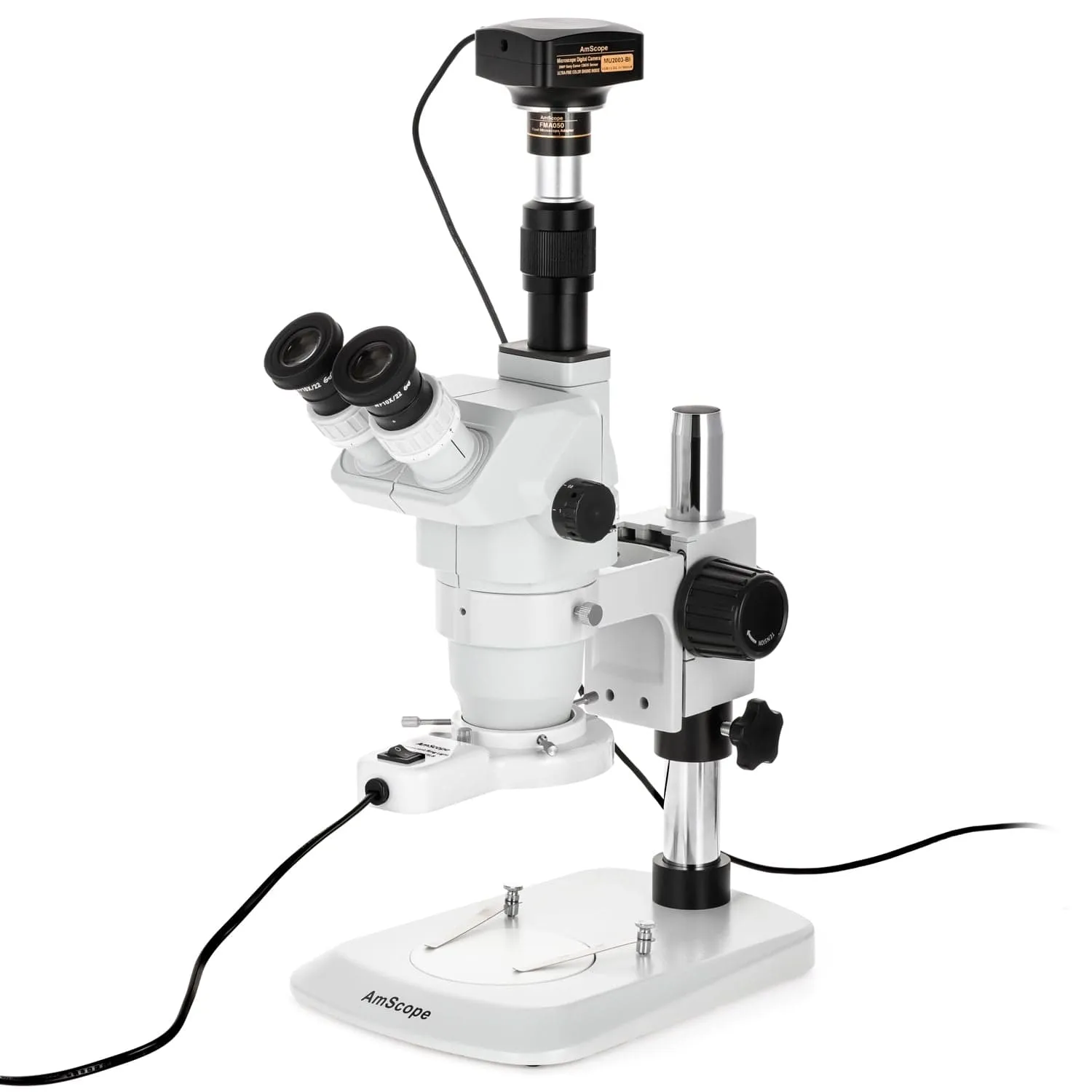 AmScope ZM-1 Series Zoom Trinocular Stereo Microscope 6.7X-45X Magnification on Compact Table Stand