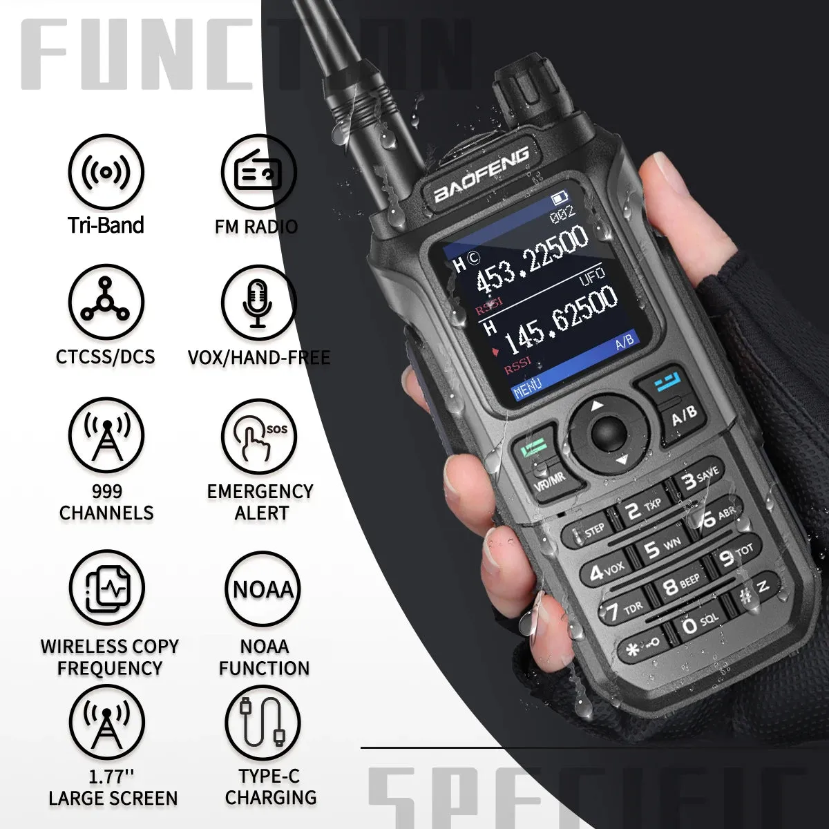 Baofeng UV-21 Pro V2 Wireless Copy Frequency Tri Band Powerful Waterproof Long Range UV-5R 22Pro S22 Type-C Two Way Radio