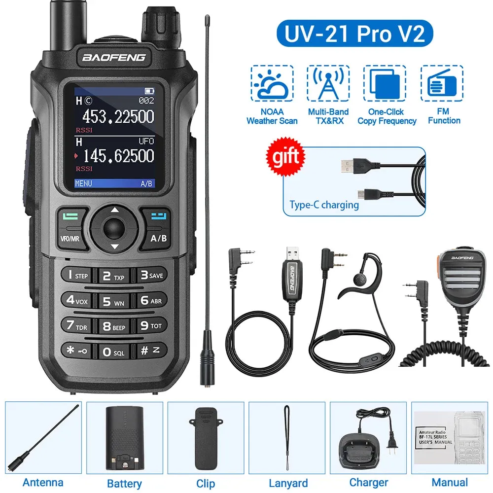 Baofeng UV-21 Pro V2 Wireless Copy Frequency Tri Band Powerful Waterproof Long Range UV-5R 22Pro S22 Type-C Two Way Radio
