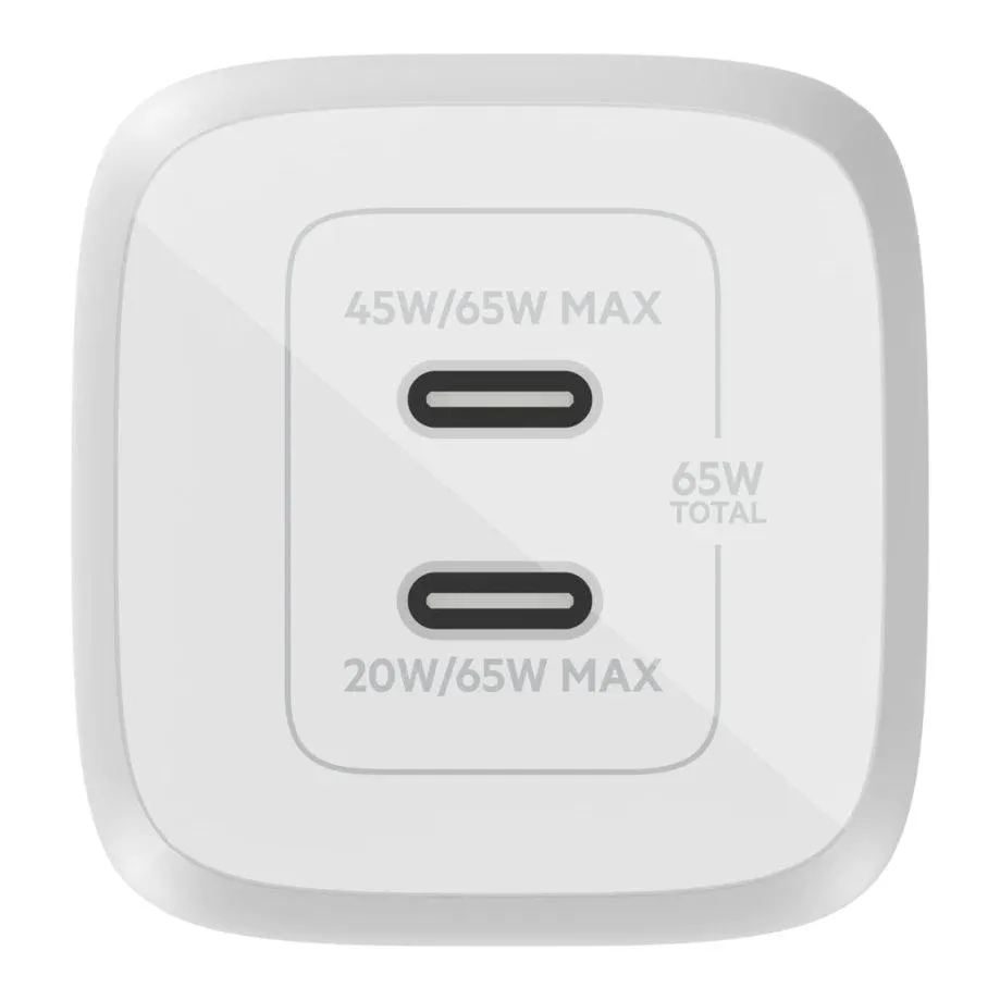 Belkin 65W Dual USB C PD GaN Charger with PPS Compact Power - White