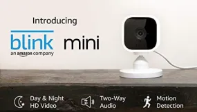 Blink Mini – Compact indoor plug-in smart security camera, 1080 HD video, night vision, motion detection, two-way audio, Works with Alexa – 1 camera