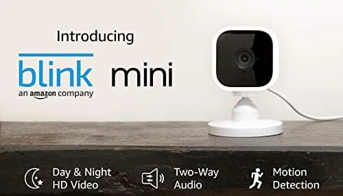 Blink Mini – Compact indoor plug-in smart security camera, 1080 HD video, night vision, motion detection, two-way audio, Works with Alexa – 1 camera