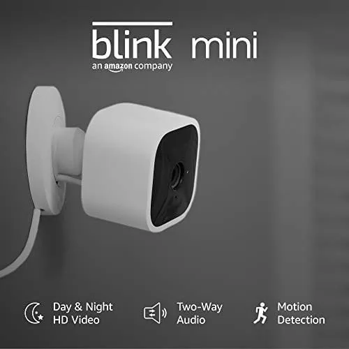 Blink Mini – Compact indoor plug-in smart security camera, 1080 HD video, night vision, motion detection, two-way audio, Works with Alexa – 1 camera