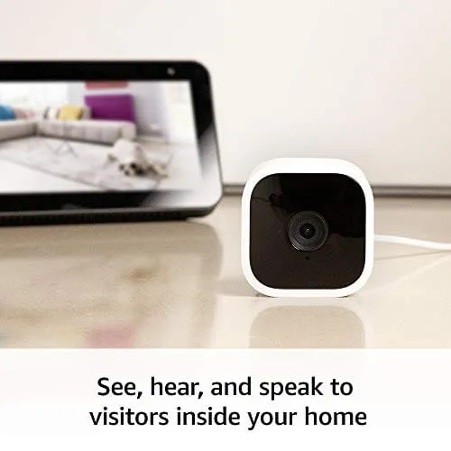 Blink Mini – Compact indoor plug-in smart security camera, 1080 HD video, night vision, motion detection, two-way audio, Works with Alexa – 1 camera