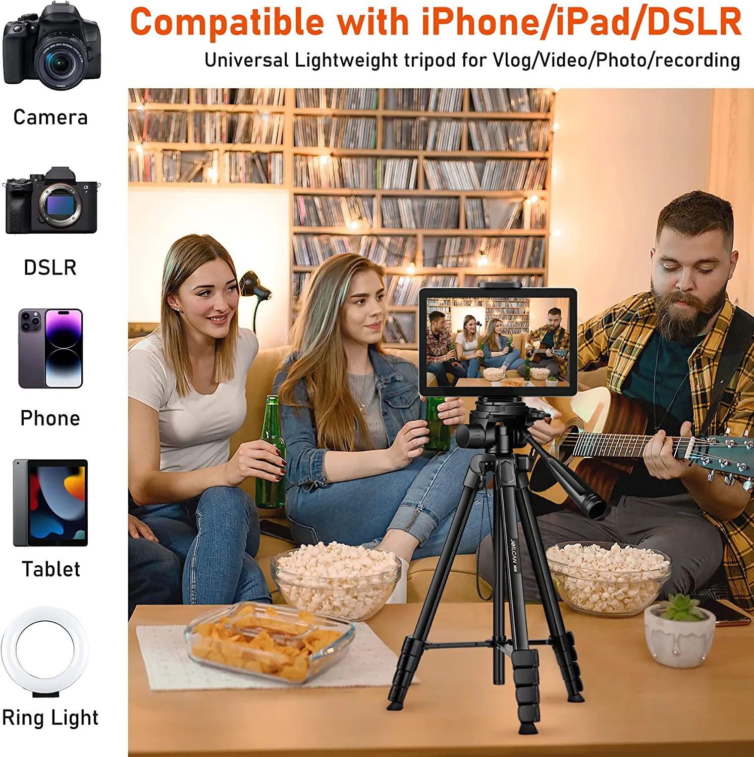 Camera Tripod, 68" Tripod Stand for Phone Tablet Photo Video, Travel Floor Tripods Compatible with iPad Pro iPhone Canon Nikon DSLR, Cell Phone Tripods with Remote/Travel Bag / 2 in 1 Mount(USA)