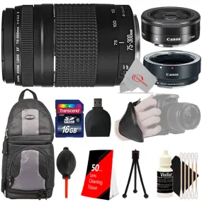 Canon EF 75-300mm III Lens with Canon EF-M 22mm STM Lens    EF-EOS M Adapter Accessory Bundle