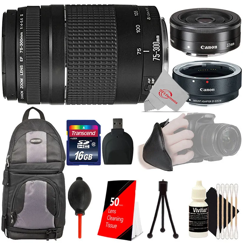 Canon EF 75-300mm III Lens with Canon EF-M 22mm STM Lens    EF-EOS M Adapter Accessory Bundle
