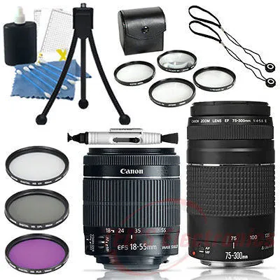 Canon EF-S 18-55mm f/3.5-5.6 STM Lens w/ Canon 75-300mm Lens III  58mm Filters a