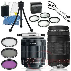 Canon EF-S 18-55mm f/3.5-5.6 STM Lens w/ Canon 75-300mm Lens III  58mm Filters a